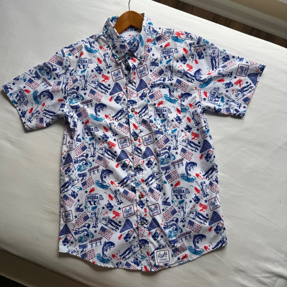 Magellan Outdoors Academy The Right Stuff Fishing Shirt Mens Small USA Patriotic
